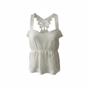 White Butterfly Crochet Lace Tank Top Small